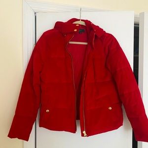 J Crew Red Corduroy Puffer Jacket